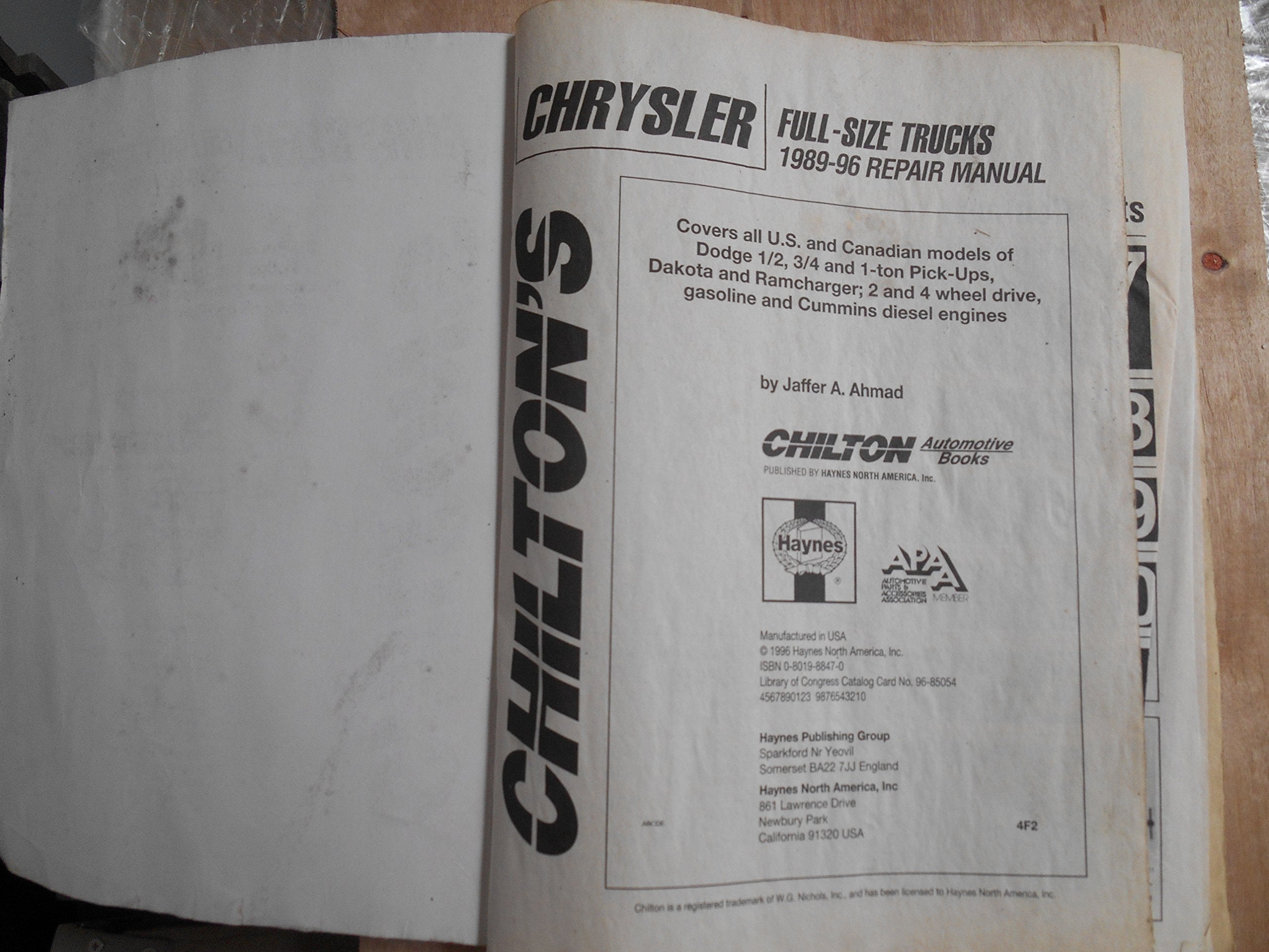 Chrysler FullSize Trucks, 198996 (Chilton Total Car Care Series Manuals),New