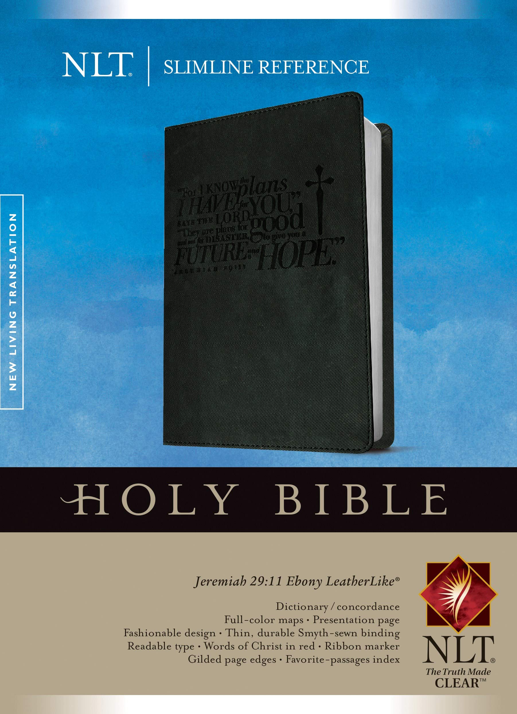 Holy Bible: New Living Translation, Ebony, Jeremiah 29:11, Leatherlike, Slimline Reference,Used