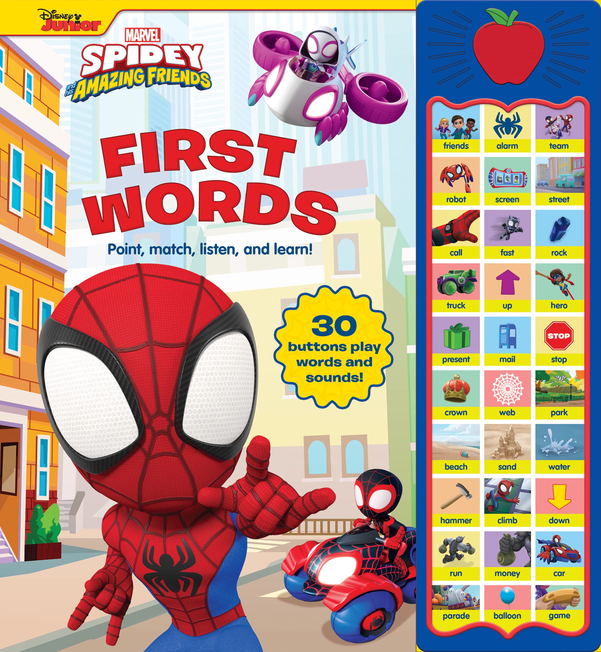 Marvel Spiderman  Spidey and His Amazing Friends  First Words! Point, Match, Listen, and Learn! 30Button Sound Book  PI Kid,New