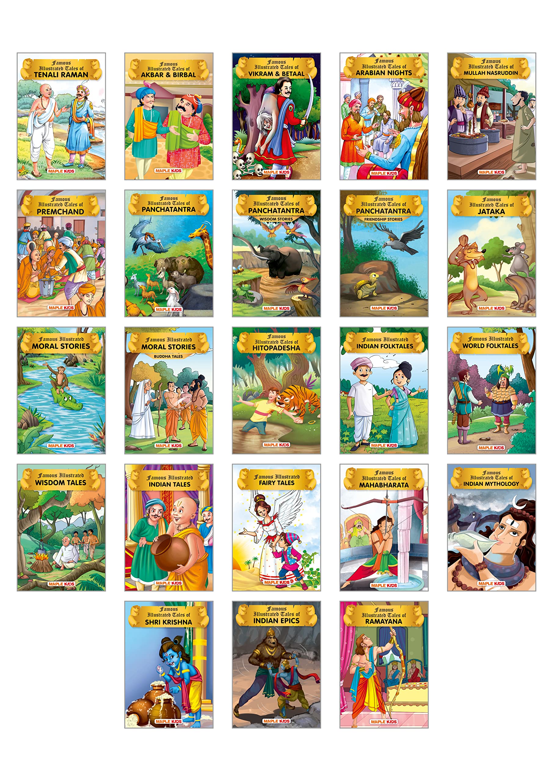 Famous Illustrated Tales (Set Of 23 Books) - Story Books For Kids - Tenali Raman, Moral Stories, Jataka, Vikram ... - Wisdom Tales, Panchatantra - ... Bedtime Stories - Book For Kids 6+ Years Old