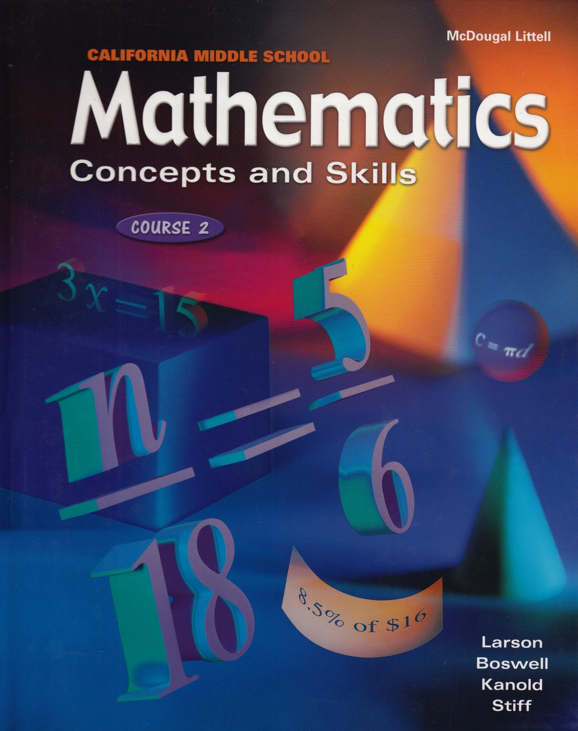 McDougal Littell Concepts & Skills California: Student Edition Course 2 2001,New