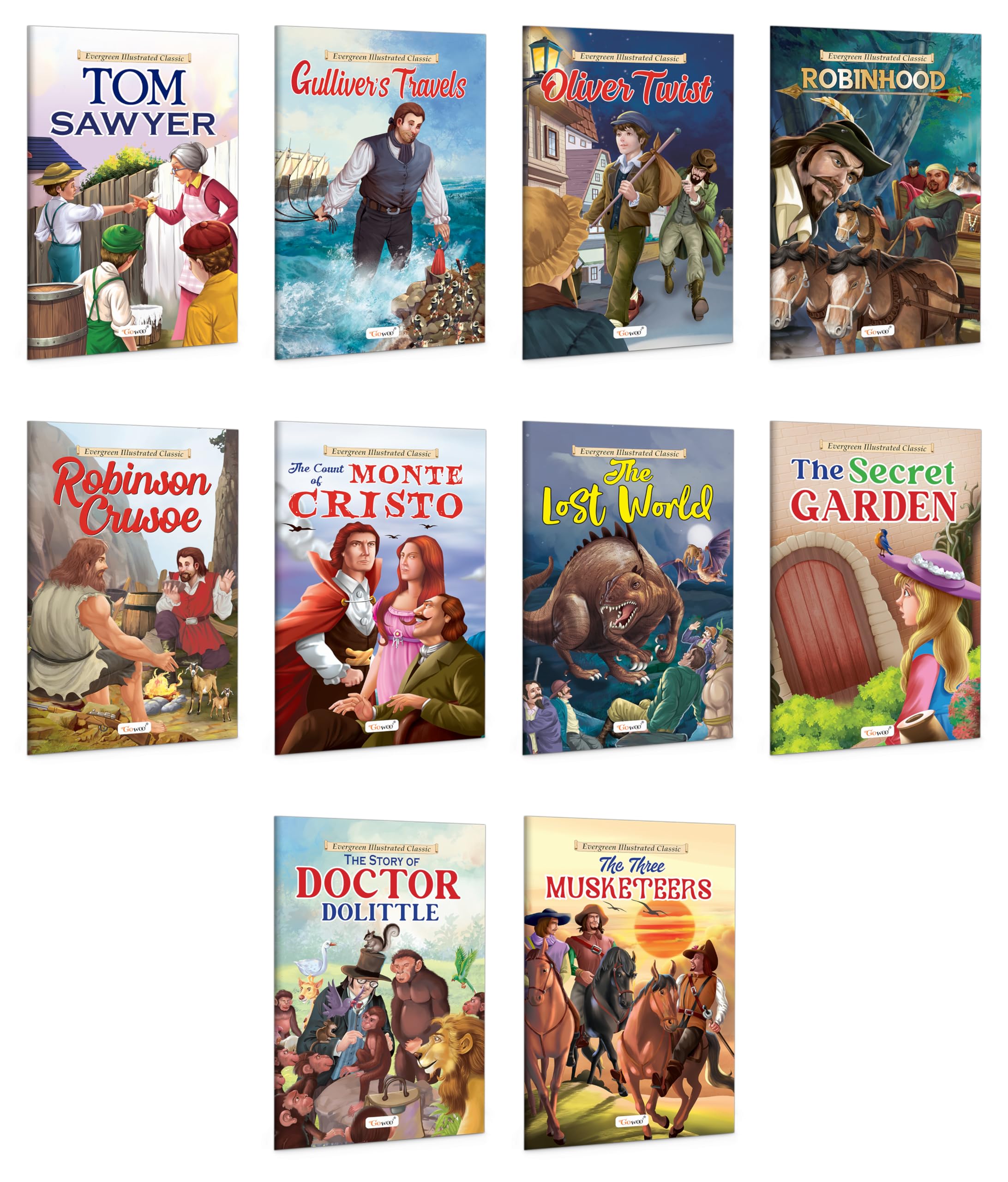 Illustrated Educational Books For Young Readers : The Count Of Monte Cristo, The Lost World, The Secret Garden And More - Adventure Story Books, Educational Books For Children | Pack Of 10 Books