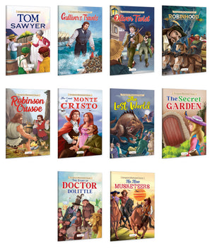 Illustrated Educational Books For Young Readers : The Count Of Monte Cristo, The Lost World, The Secret Garden And More - Adventure Story Books, Educational Books For Children | Pack Of 10 Books