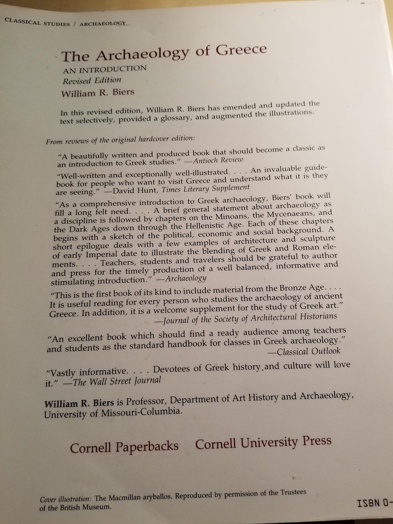 The Archaeology of Greece: An Introduction  Revised Edition 1987,Used