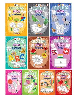 Little Colouring Books For Kids (Set Of 10 Books) - Gift To Children For Painting, Drawing And Colouring - Alphabets, Animals, Birds, Flags, Flowers, ... Transport, Vegetables - 3 To 6 Years Old