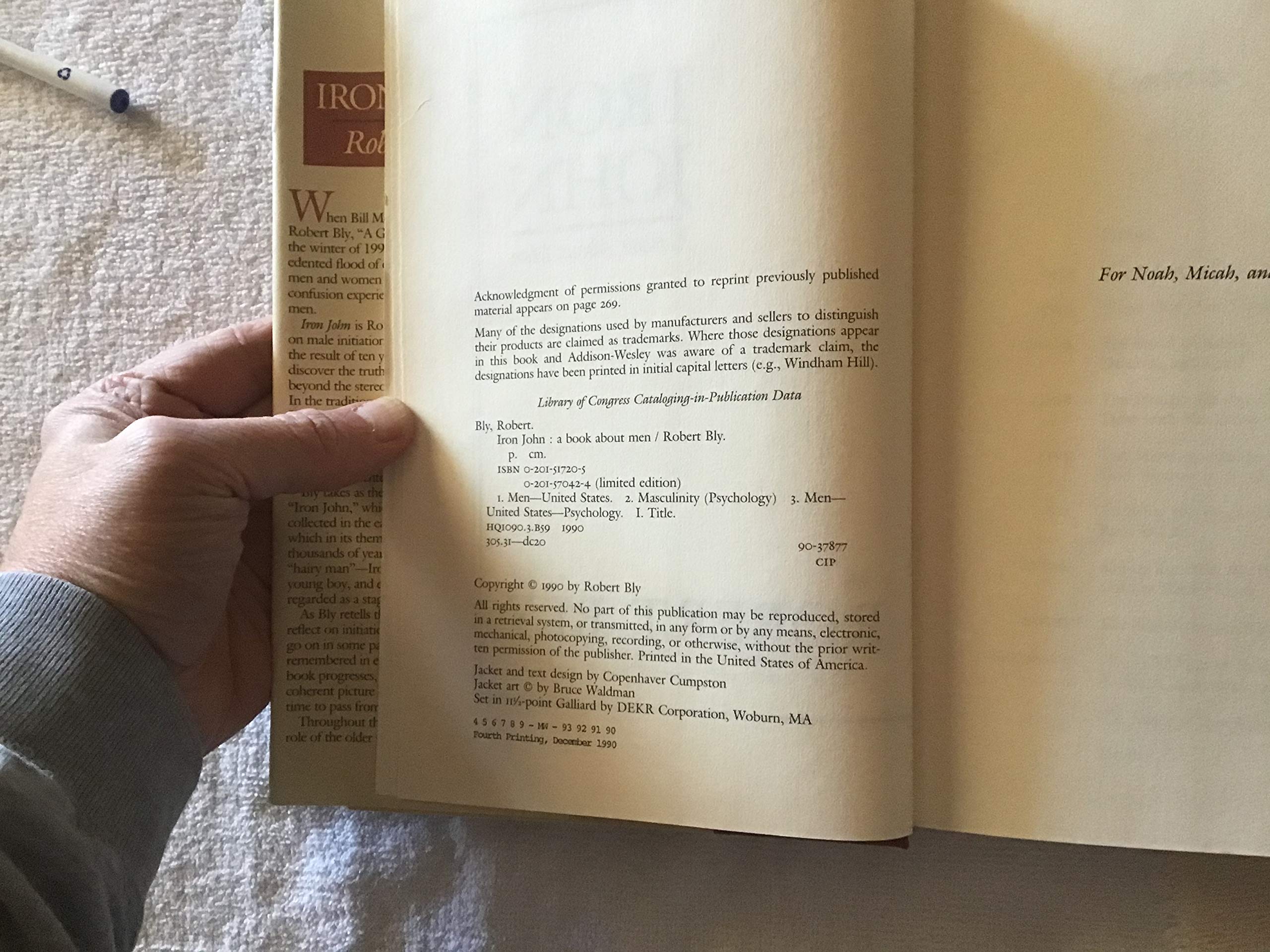 Iron John: A Book About Men by Bly, Robert (1990) Hardcover,Used