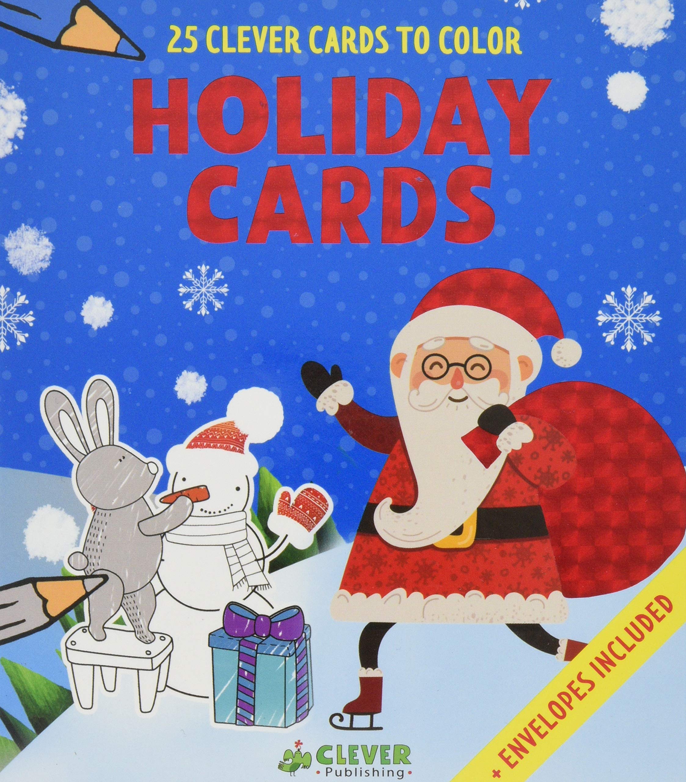 Holiday Cards: 25 Clever Cards to Color + Envelopes Included,Used