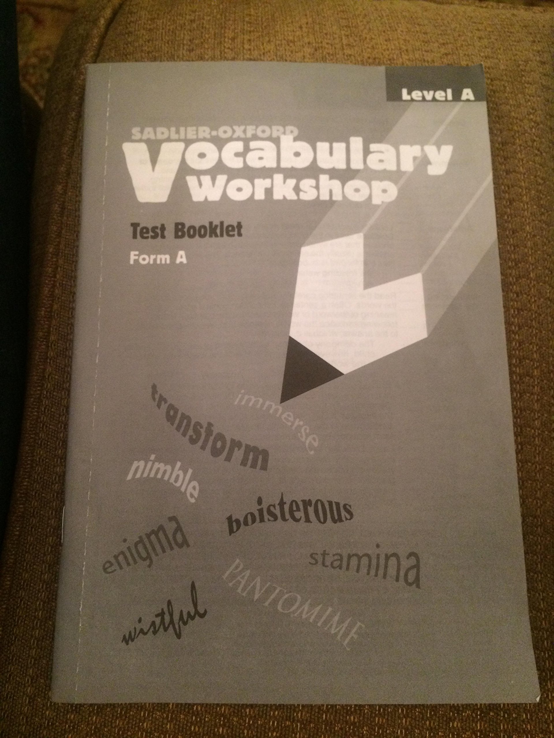 Vocabulary Workshop Test Booklet Form A Level A,New