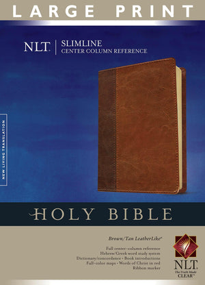 Slimline Center Column Reference Bible Nlt, Large Print, Tutone (Red Letter, Leatherlike, Brown/Tan),Used