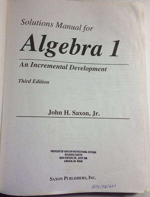 Algebra 1: An Incremental Development (Saxon Algebra),Used