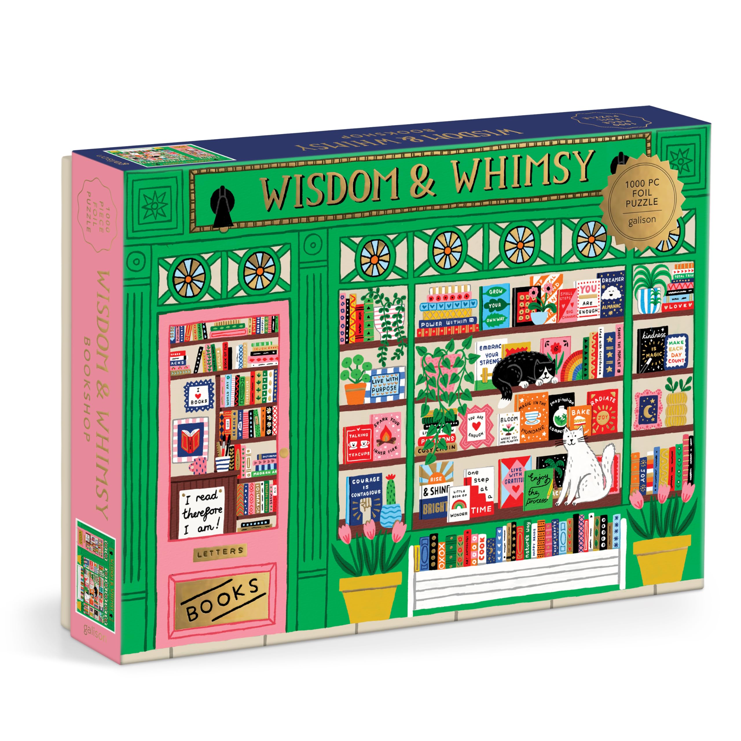 Galison Wisdom & Whimsy  1000 Piece Foil Jigsaw Puzzle Featuring Beautiful Artwork Of A Bookshop Scene