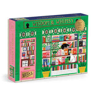 Galison Wisdom & Whimsy  1000 Piece Foil Jigsaw Puzzle Featuring Beautiful Artwork Of A Bookshop Scene