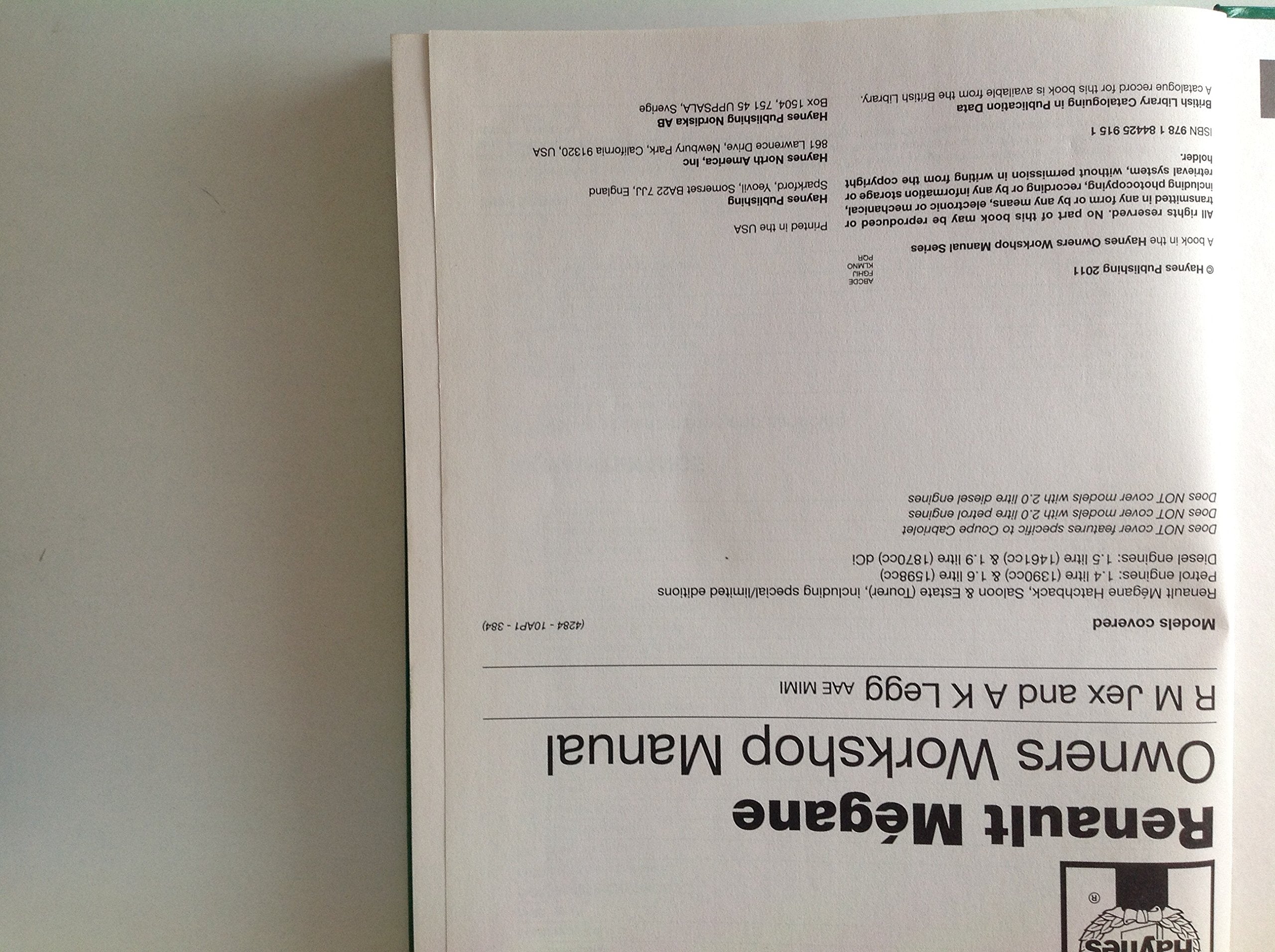 Haynes Renault Megane Owners Workshop Manual (Haynes Owners Workshop Manuals),Used