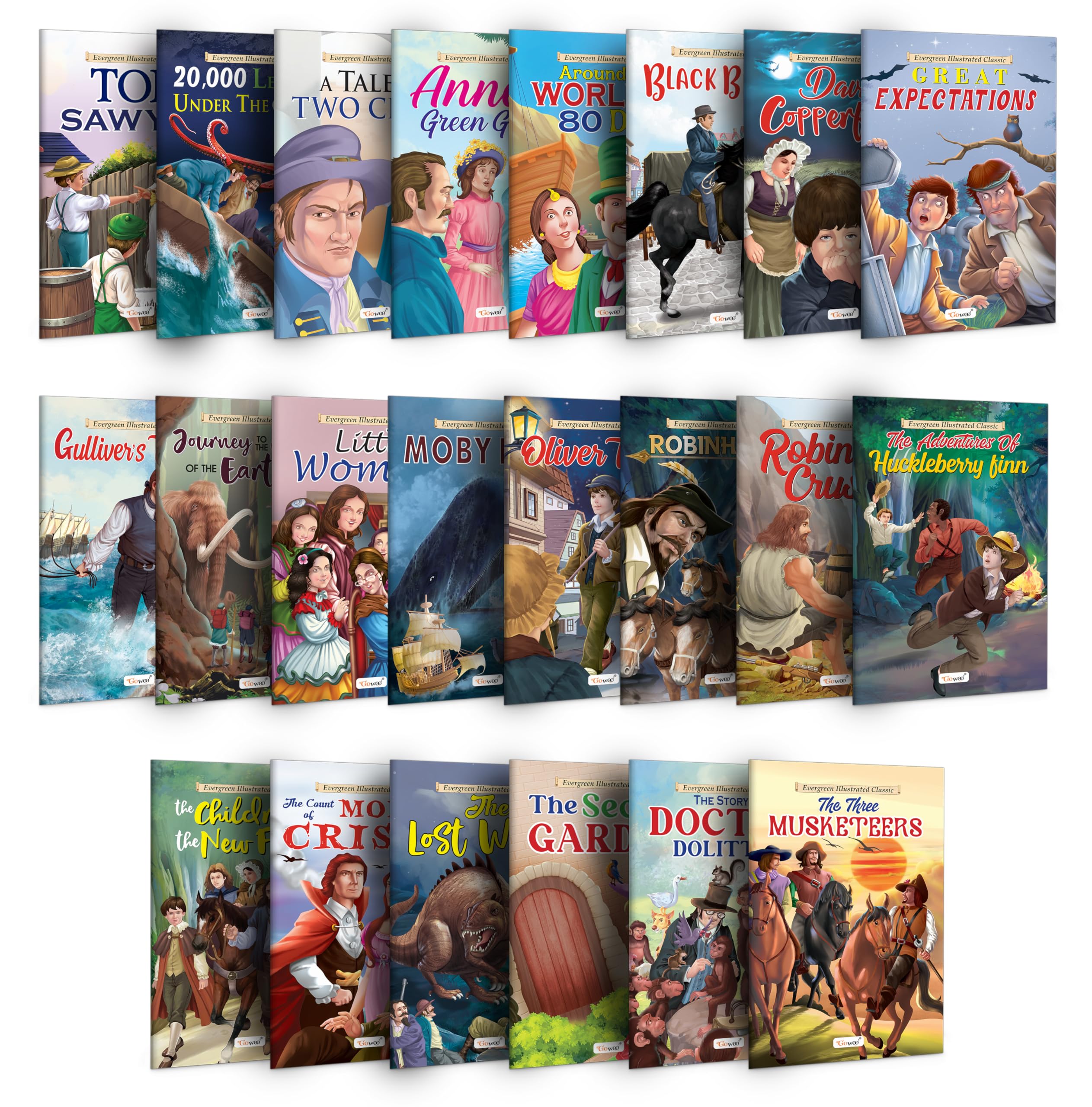 Evergreen Illustrated Classics Books : The Secret Garden, A Tale Of Two Cities, GulliverS Travels, The Lost World And More - Classic Story Book For Kids, Kids Educational Books | Pack Of 22 Books