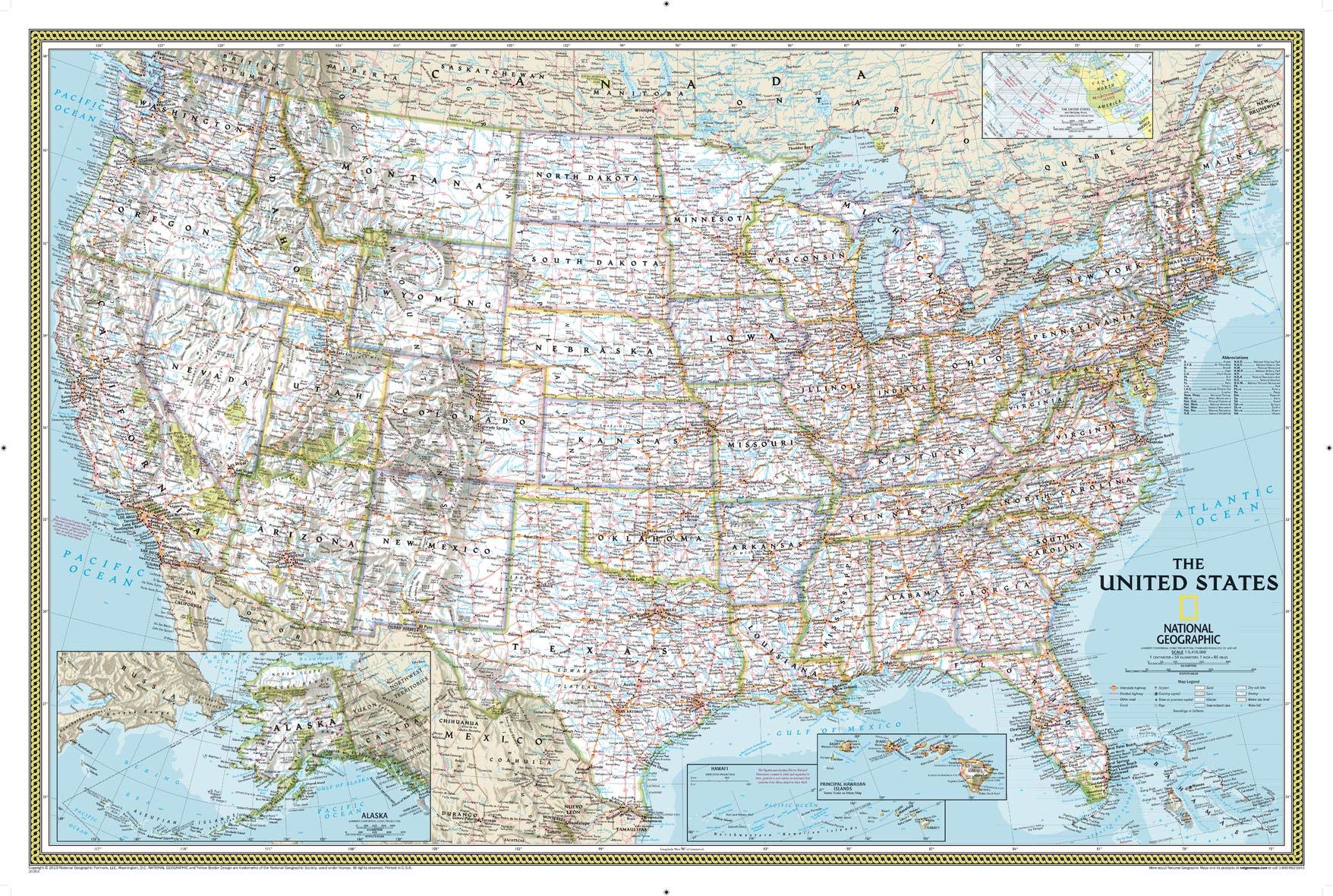 National Geographic United States Wall Map  Classic (Poster Size: 36 x 24 in) (National Geographic Reference Map),Used