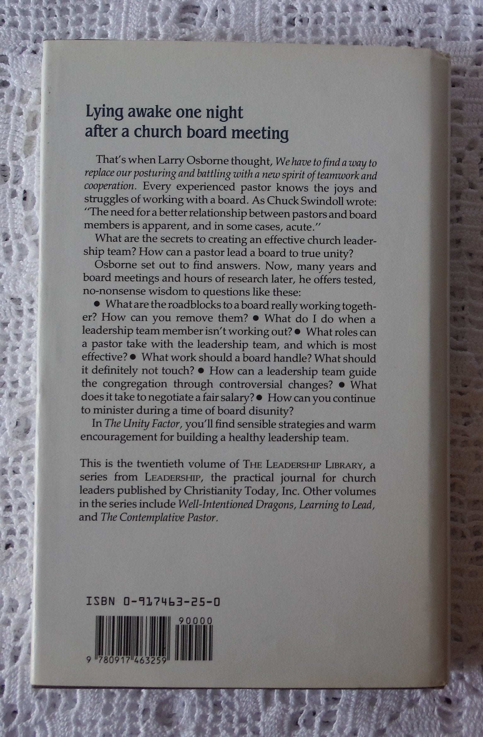 The Unity Factor: Getting Your Church Leaders Working Together,Used