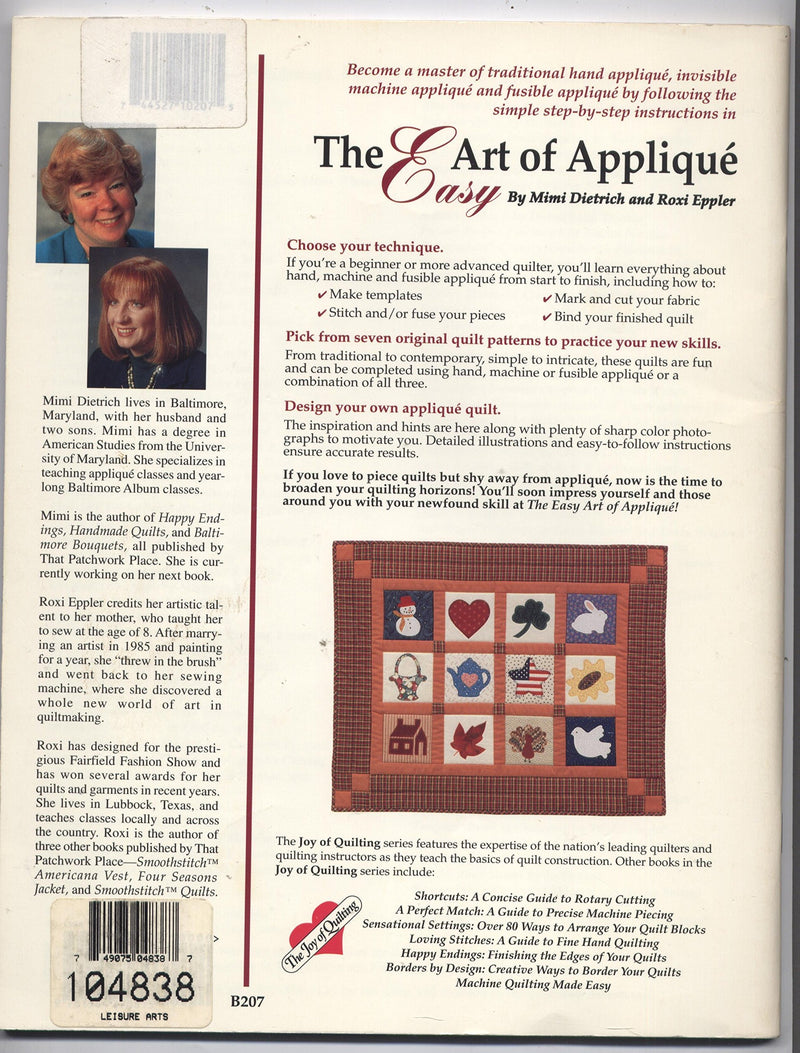 The Easy Art of Applique: Techniques for Hand, Machine, and Fusible Applique (The Joy of Quilting),Used