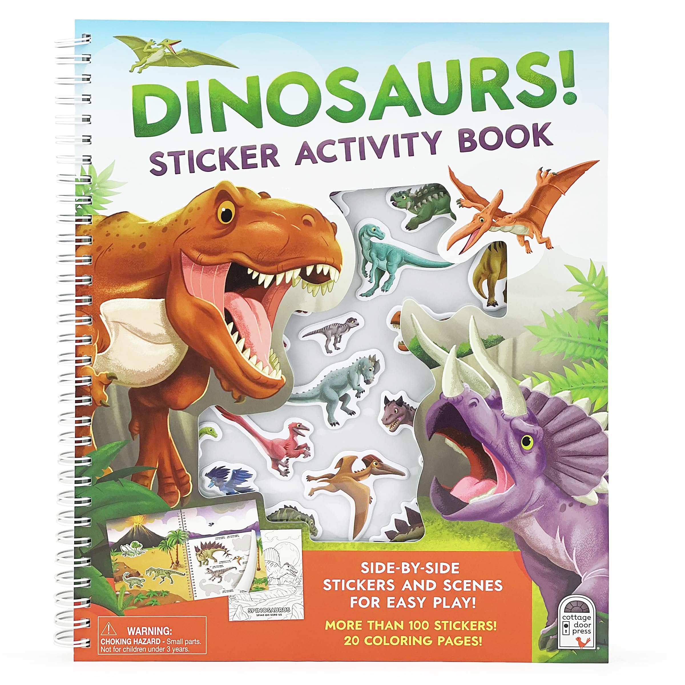Dinosaurs! Sticker Activity Book  100 Stickers Including Puffy, 20 Coloring Pages And Spiral Layflat Design; Sticker Pages And,New