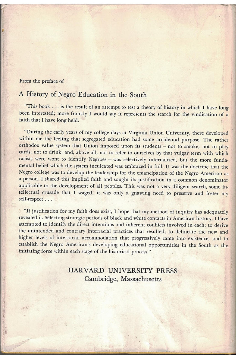 A History of Negro Education in the South: From 1619 to the Present,Used
