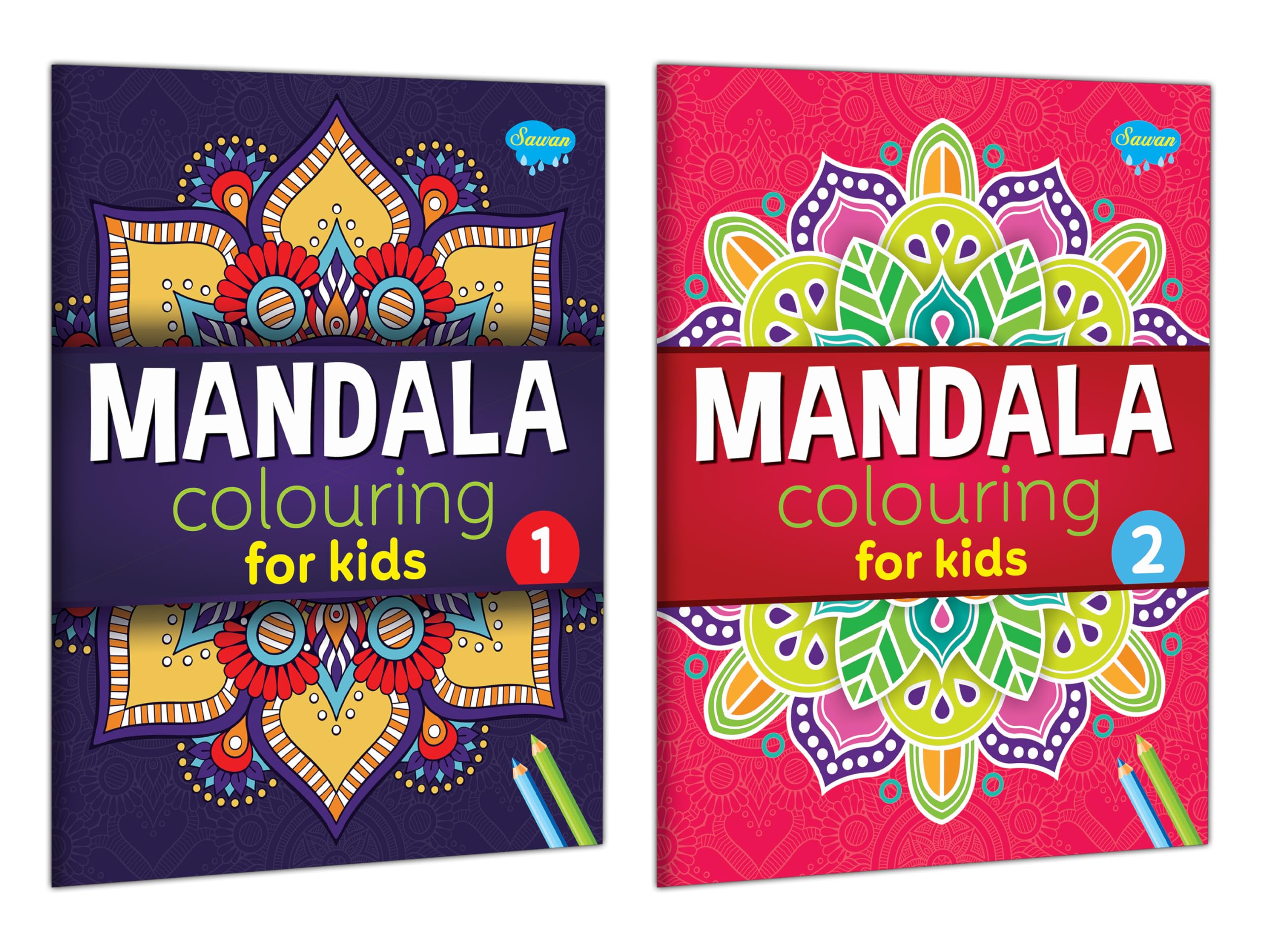 Mandala Colouring For Kids - 1 And 2 : Kids Mandala Coloring Workbook, Kids Coloring Book, Copy Coloring Book For Children For Ages 5-15 | Pack Of 2 Mandala Colouring Books