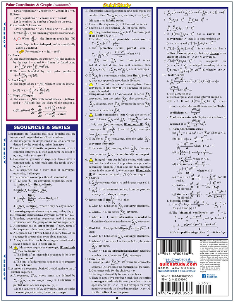 Calculus Equations & Answers QuickStudy Laminated Study Guide (QuickStudy Academic),New