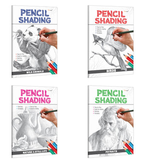 Pencil Shading - Birds, Wild Animals, Nature & Still Life And Portraits : Childrens Art Book, Pencil Shading Book For Children, Educational Book For Kids | Pack Of 4 Pencil Shading Activity Books