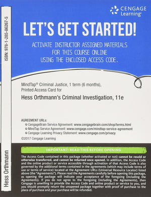 MindTap Criminal Justice, 1 term (6 months) Printed Access Card for Hess/Hess Orthmann/Cho's Criminal Investigation, 11th,Used