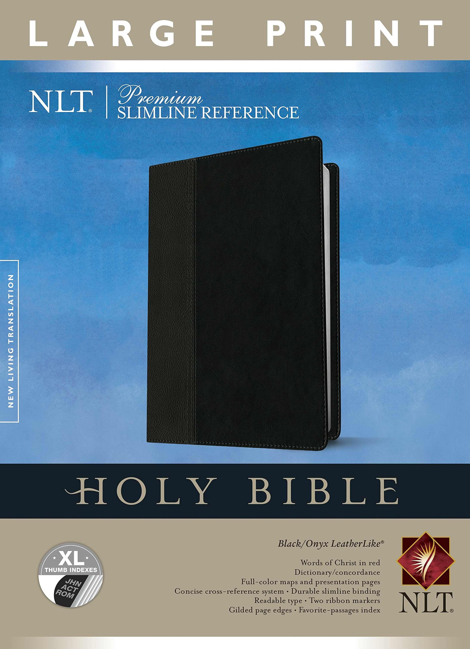 Premium Slimline Reference Bible NLT, Large Print, TuTone (Red Letter, LeatherLike, Black/Onyx, Indexed),Used