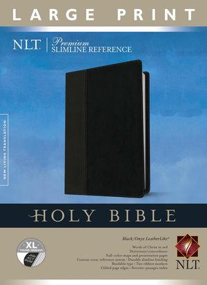 Premium Slimline Reference Bible NLT, Large Print, TuTone (Red Letter, LeatherLike, Black/Onyx, Indexed),Used