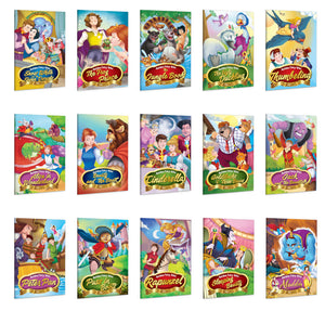 Set Of 15 Golden & Classic Fairy Tales Story Books : Aladdin, Alice In Wonderland, Peter Pan, Jack And The Beanstalk,Cinderella And More - Bedtime Stories For Kids, Children Learning Story Book
