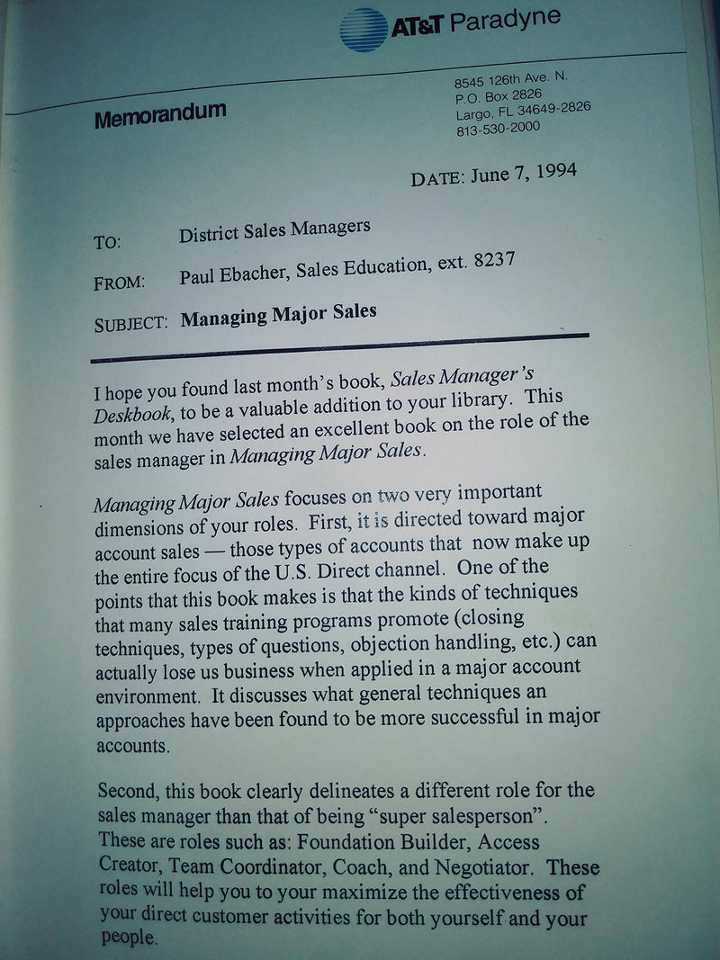 Managing Major Sales: Practical Strategies For Improving Sales Effectiveness,Used