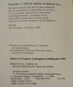 Herbal Handbook for Farm and Stable,New