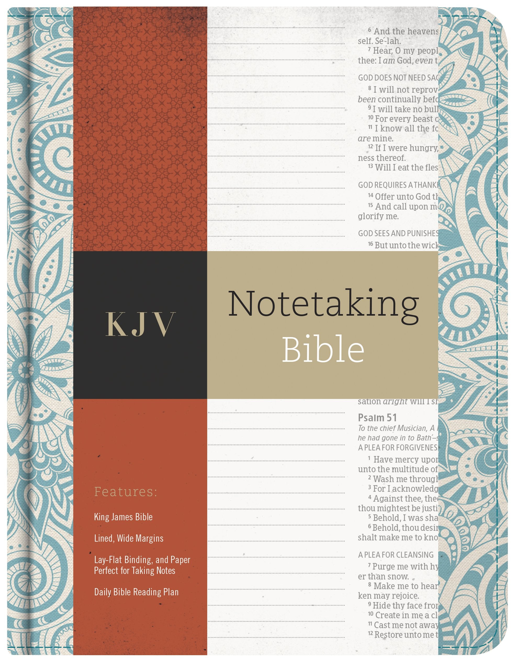 KJV Notetaking Bible, Blue Floral Cloth Over Board, Black Letter, Wide Margins, Journaling Space, SingleColumn, Reading Plan, E