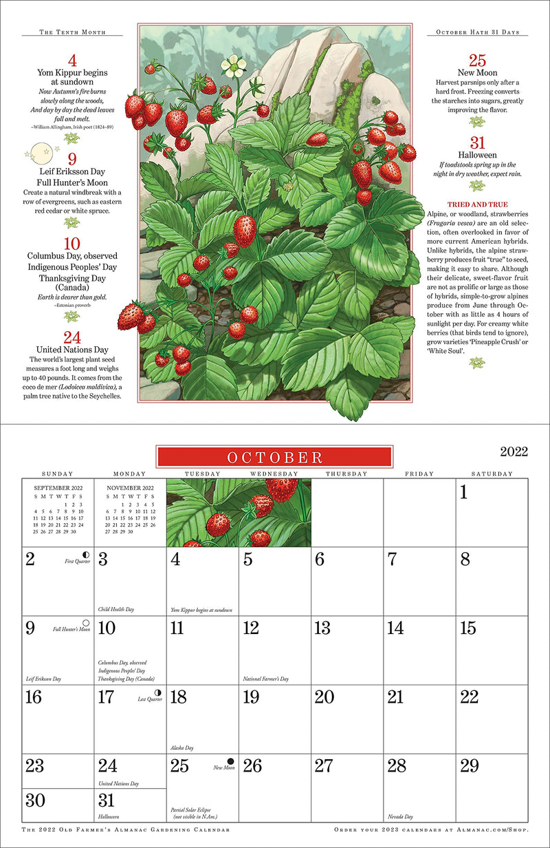 The 2022 Old Farmer's Almanac Gardening Calendar,New