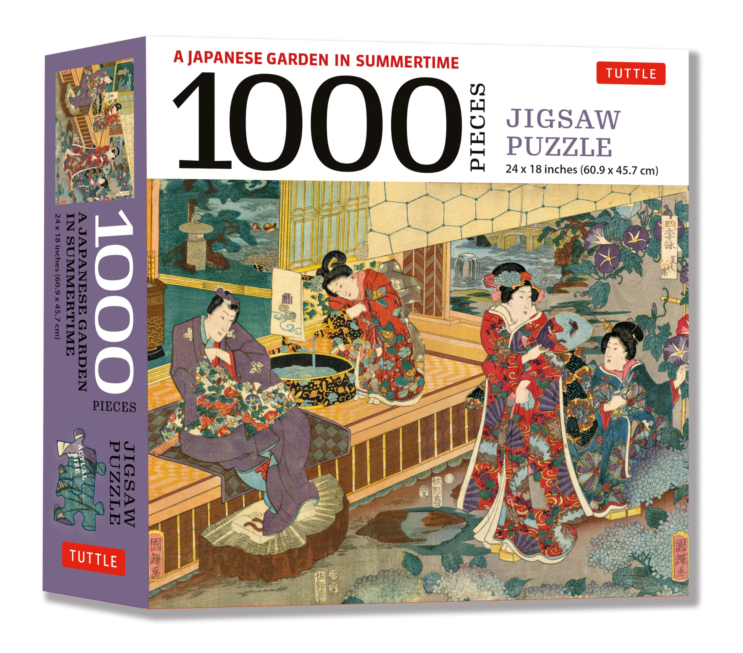 A Japanese Garden In Summertime  1000 Piece Jigsaw Puzzle: A Scene From The Tale Of Genji, Woodblock Print (Finished Size 24 In,Used