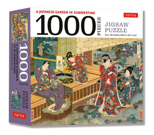 A Japanese Garden In Summertime  1000 Piece Jigsaw Puzzle: A Scene From The Tale Of Genji, Woodblock Print (Finished Size 24 In,Used