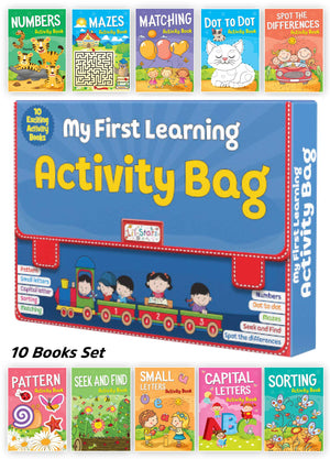 My First Learning Activity Bag | Set Of 10 Exciting Brain Activity Books | Interactive Fun Activities And Exercise For Kids & Children