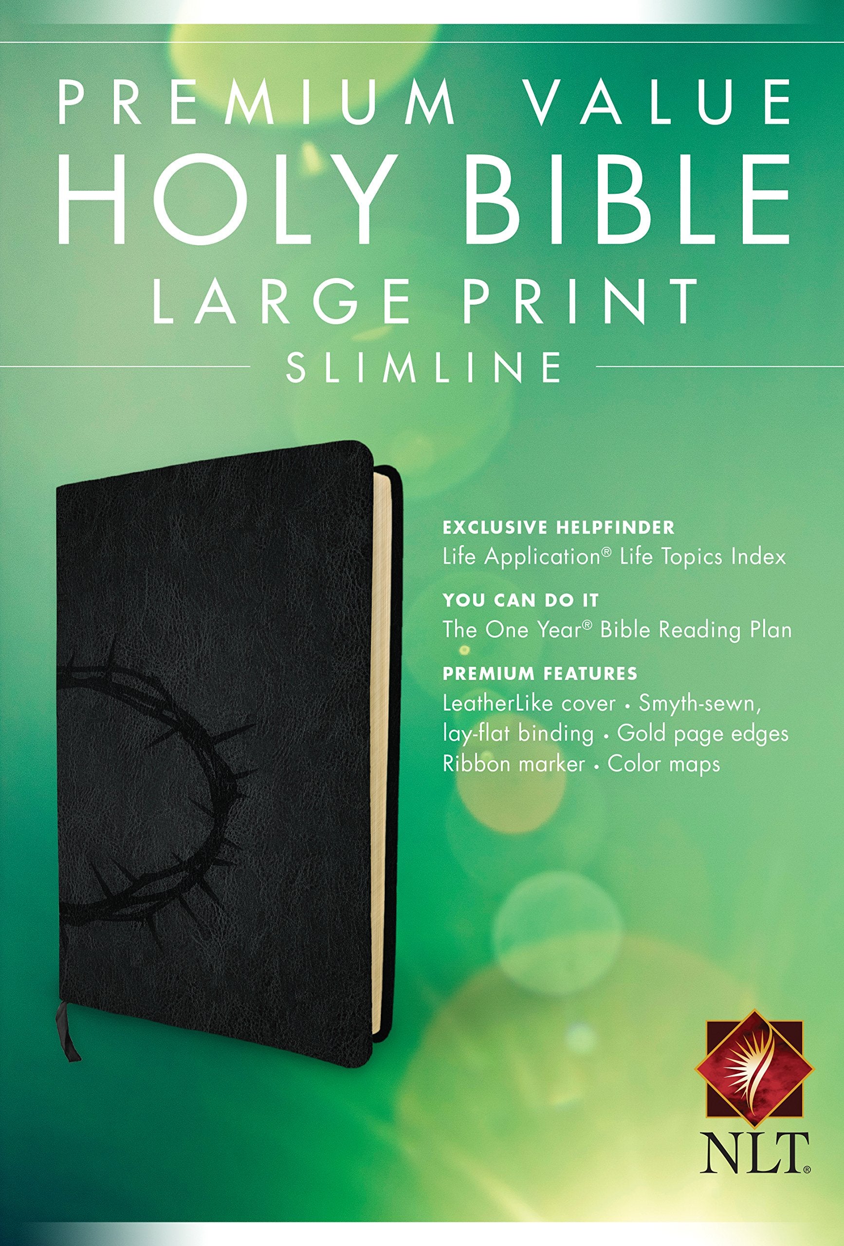 Premium Value Slimline Bible Large Print Nlt, Crown (Leatherlike, Onyx)