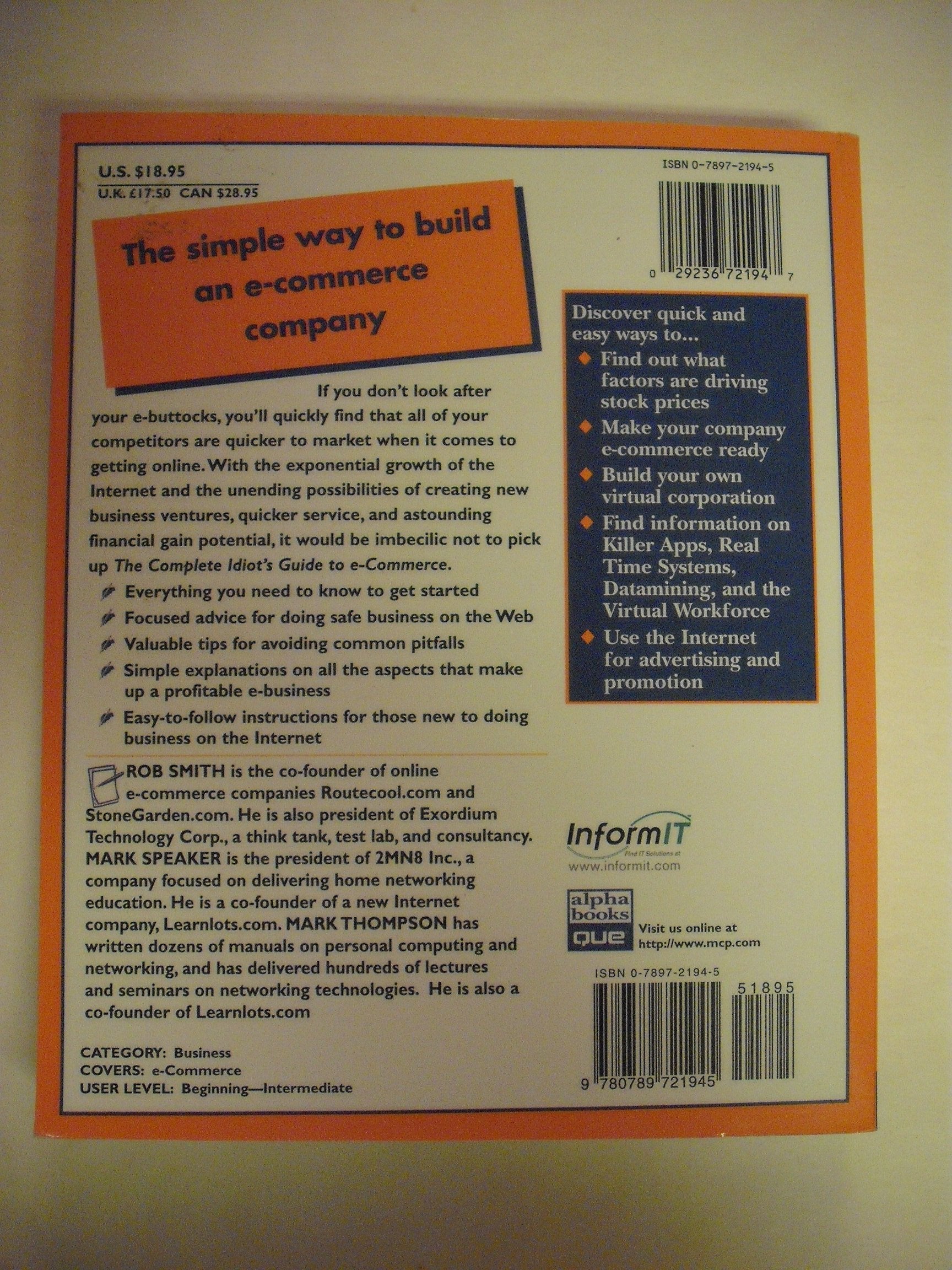 Complete Idiot's Guide to eCommerce (Complete Idiot's Guide),Used