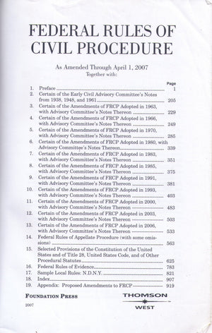 Federal Rules of Civil Procedure and Selected Other Procedural Provisions,Used