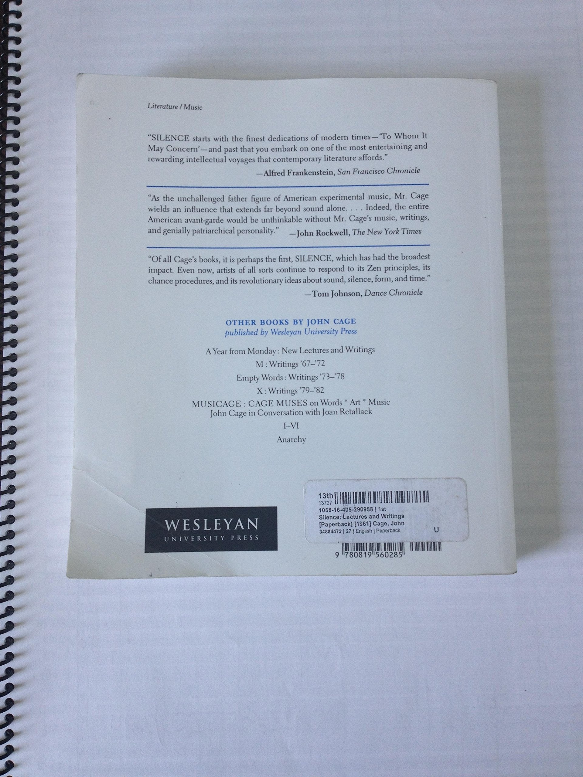 Silence: Lectures and Writings,New