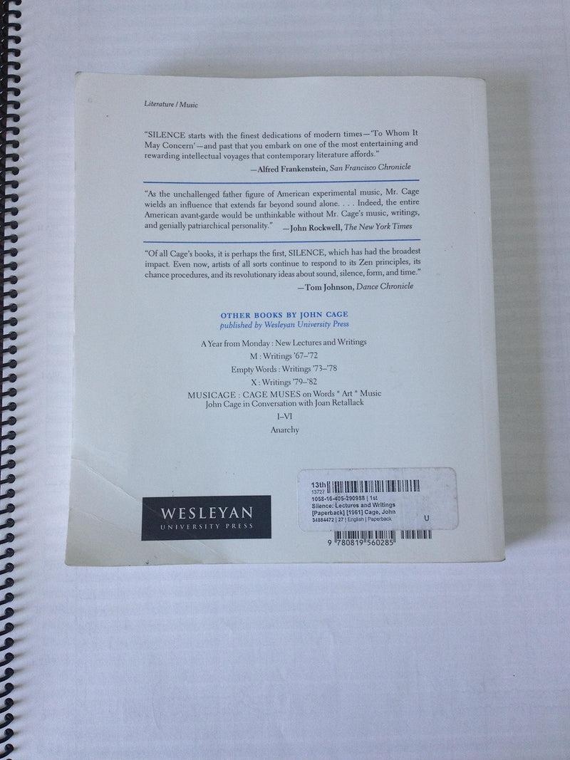 Silence: Lectures and Writings,New
