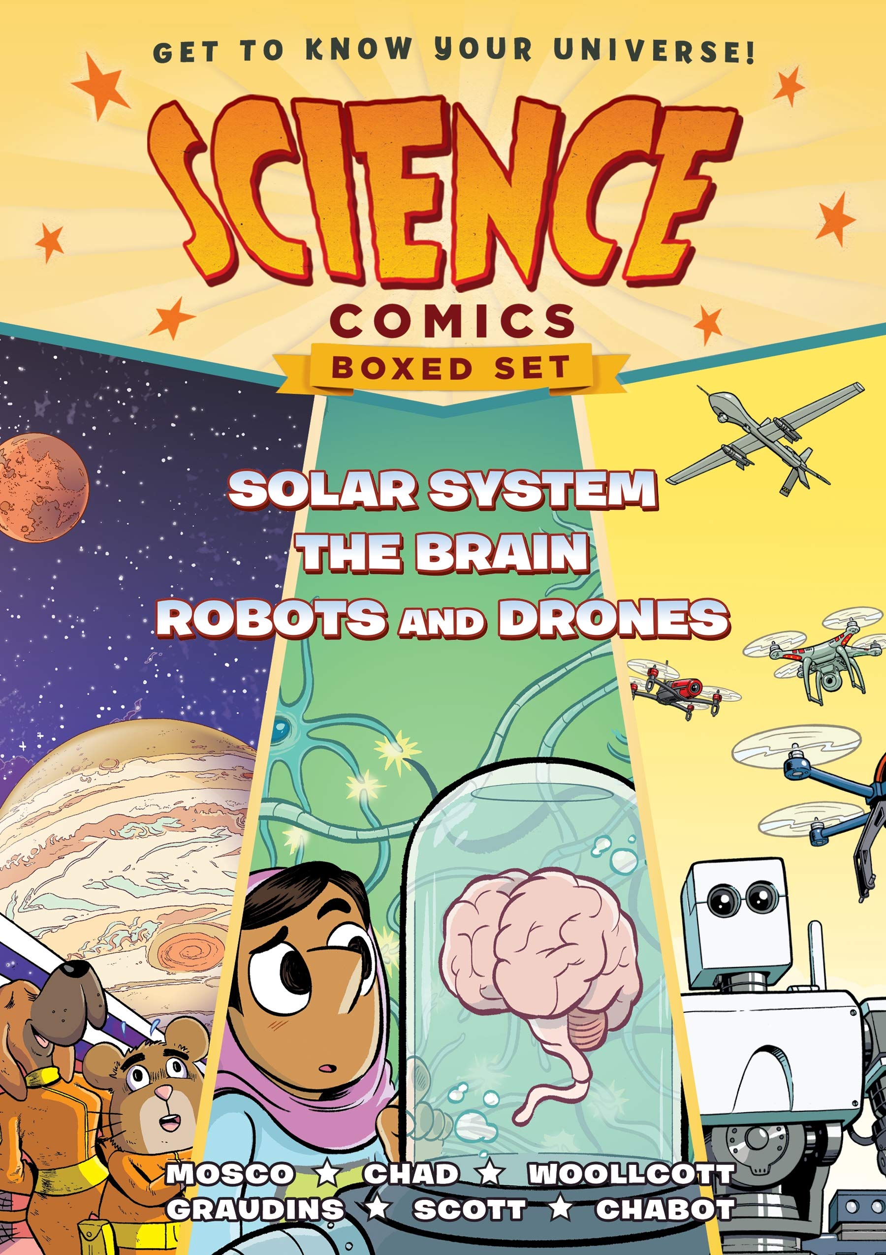 Science Comics Boxed Set: Solar System, The Brain, and Robots and Drones,Used
