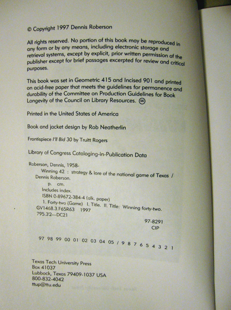 Winning 42: Strategy and Lore of the National Game of Texas (First Edition),Used