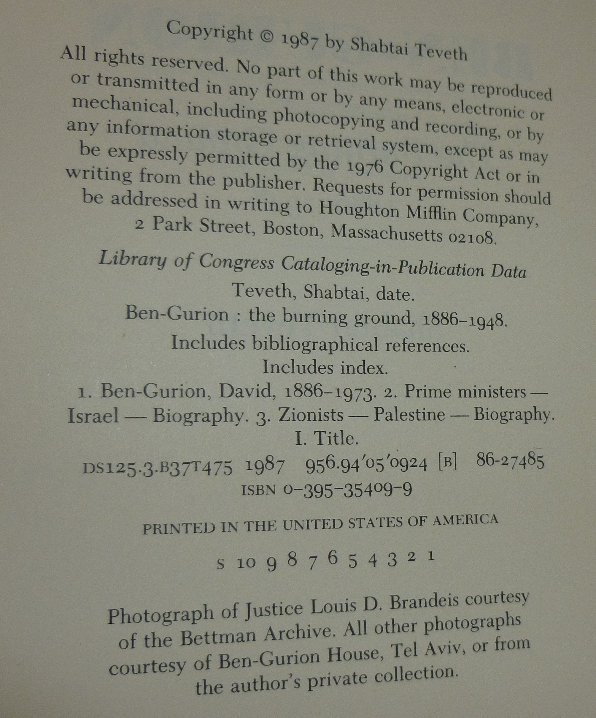 BenGurion: The Burning Ground, 18861948 (English and Hebrew Edition),Used