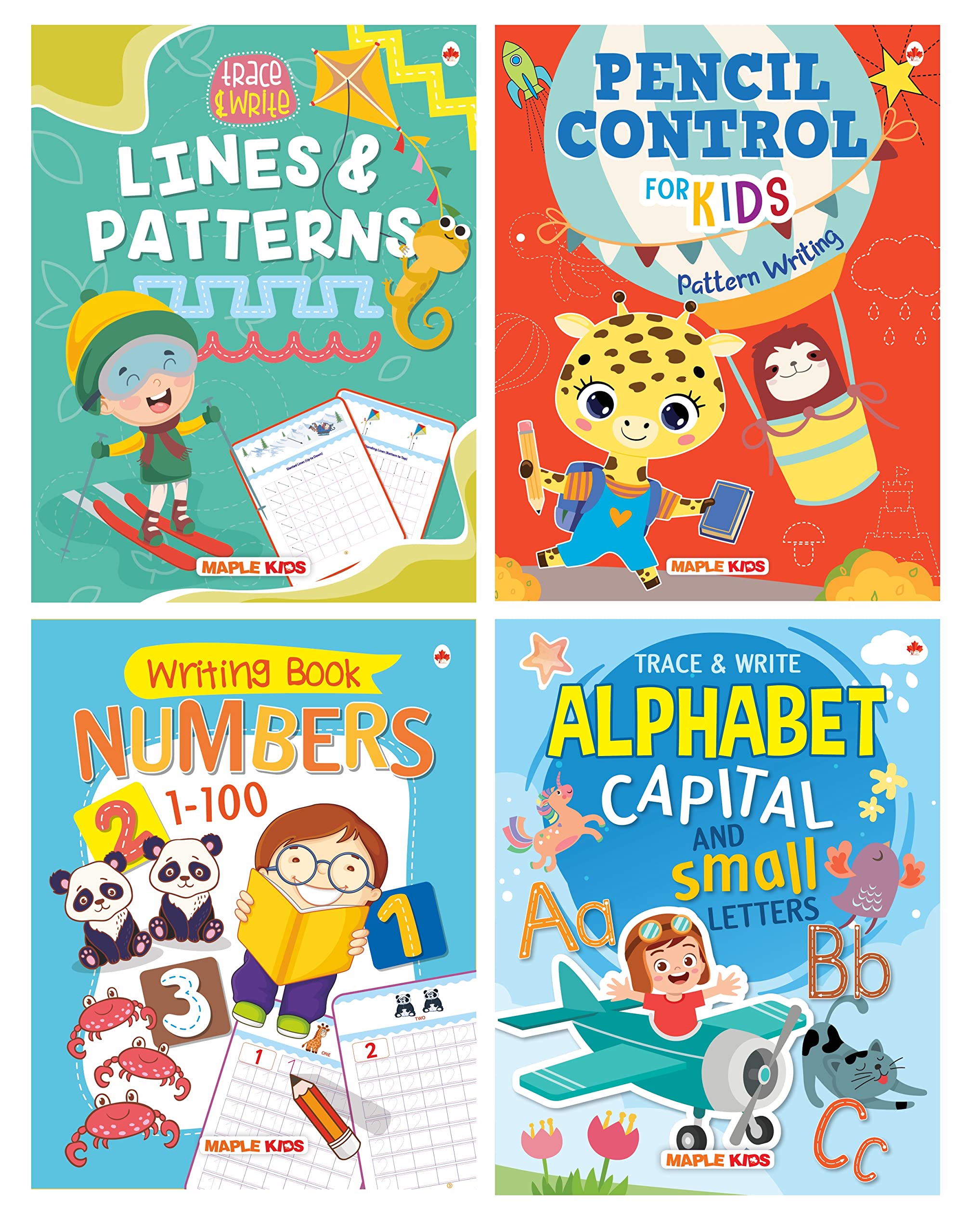Boxset Of Pencil Control And Patterns For Kids (Set Of 4 Activity Books) - Practice Patterns, Numbers 1-100 And Alphabet - Early Learning - Book For Toddlers, Nursery, Pre-School Children