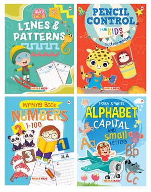 Boxset Of Pencil Control And Patterns For Kids (Set Of 4 Activity Books) - Practice Patterns, Numbers 1-100 And Alphabet - Early Learning - Book For Toddlers, Nursery, Pre-School Children