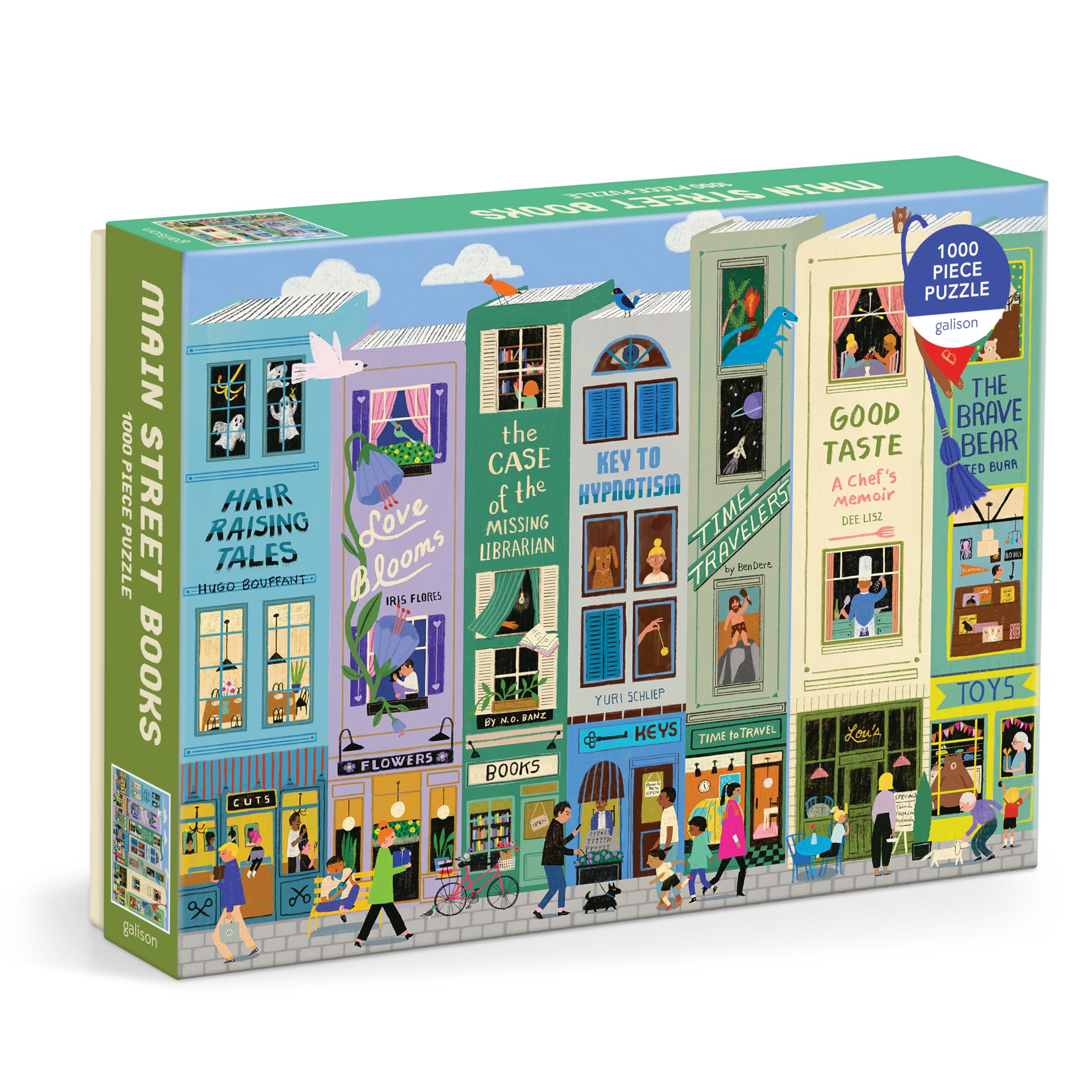 Galison Main Street Books  1000 Piece Jigsaw Puzzle Featuring Beautiful Artwork Of A Book Themed Neighborhood