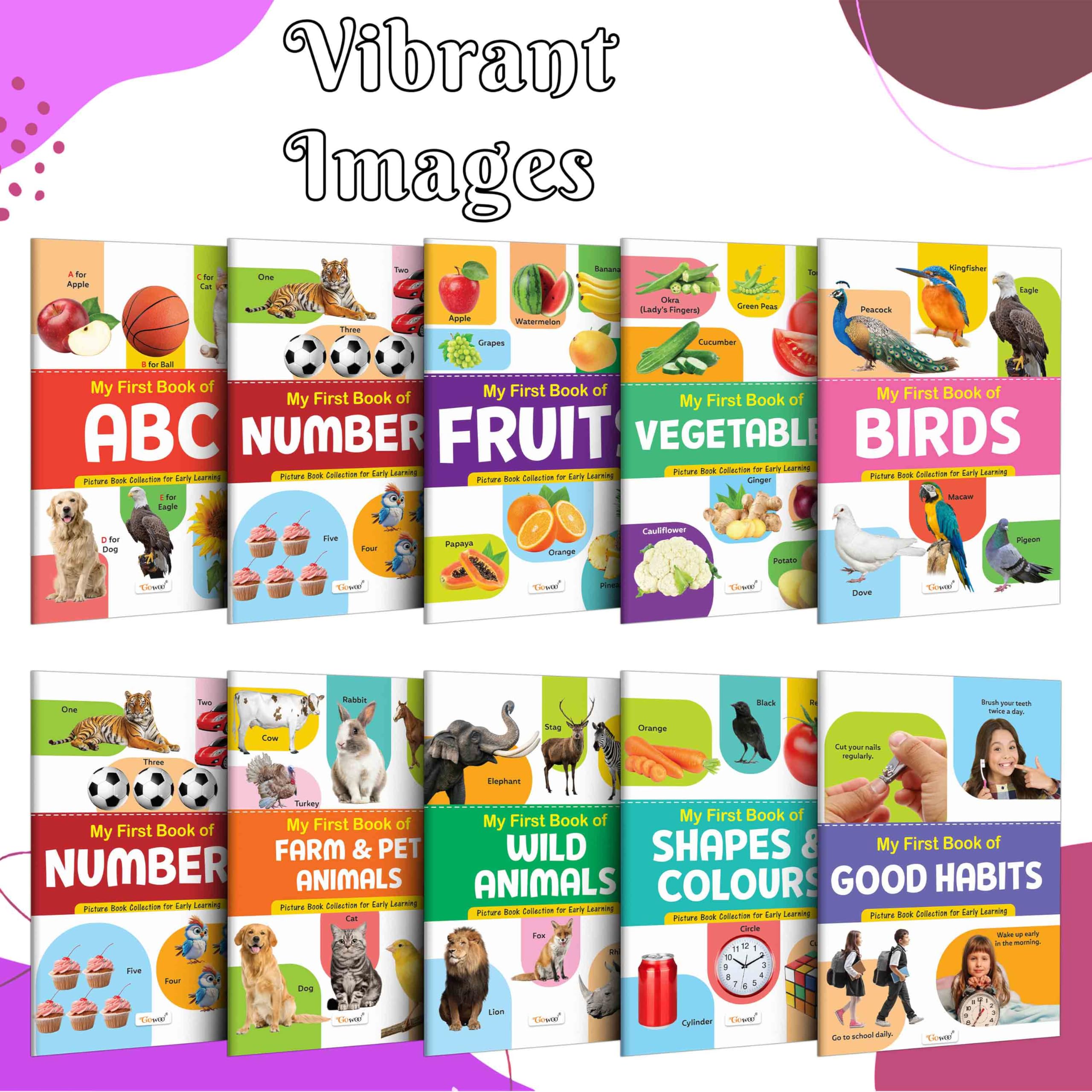 My First Picture Book Collection For Early Learning : With 10 Topics : Abc, Numbers, Fruits, Vegetables, Birds, Flowers, Farm & Pet Animals, Wild Animals, Shapes & Colours And Good Habits