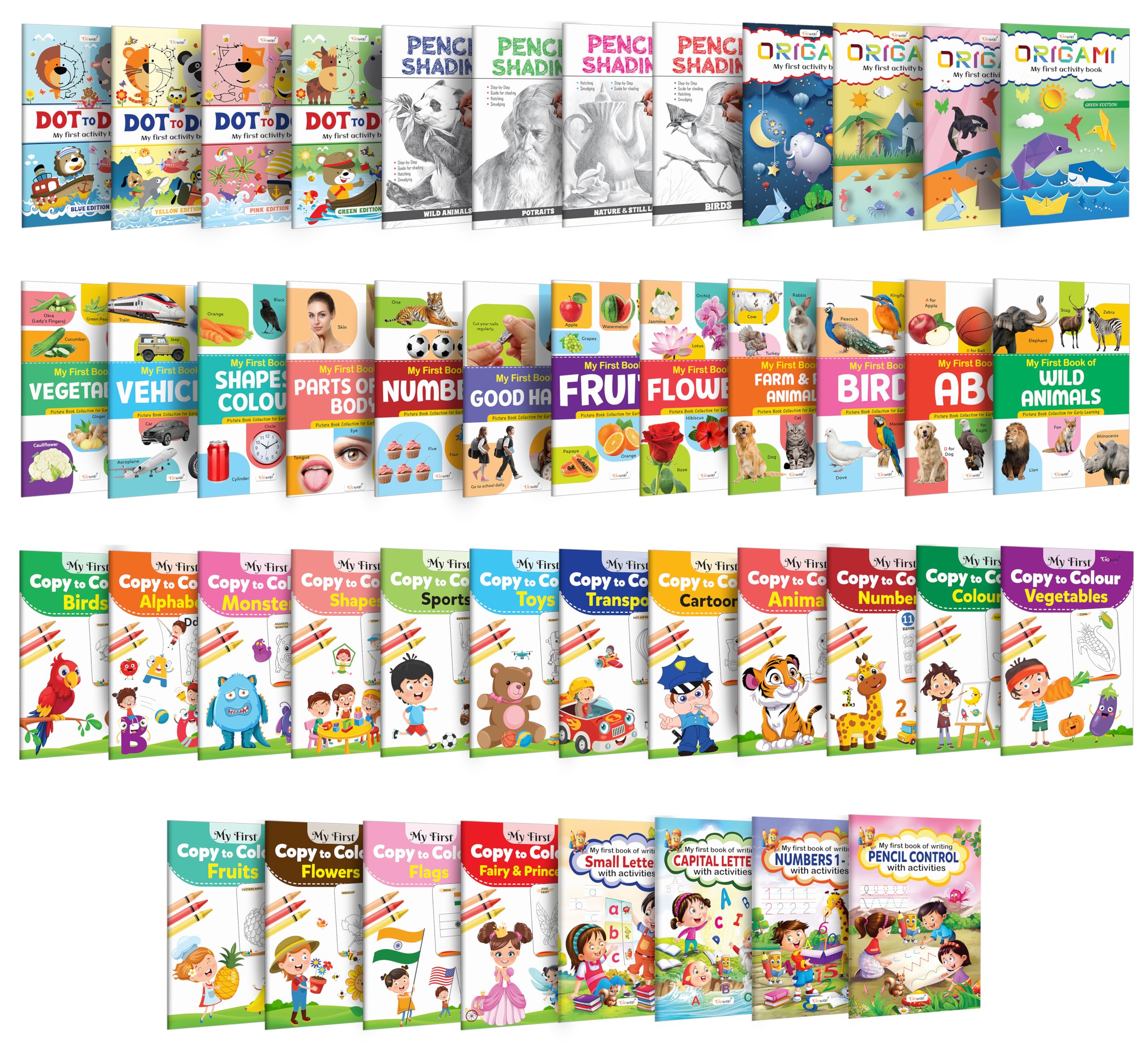 My First All In One Learning Activity Series : Fun And Engaging Books For Kids  Dot To Dot, Pencil Shading, Writing, Coloring, And More, Children Learning Book, Kids Activity Books | Pack Of 44 Books
